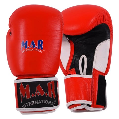 MAR-105B | Red Genuine Cowhide Leather Boxing/Kickboxing Gloves - Gloves