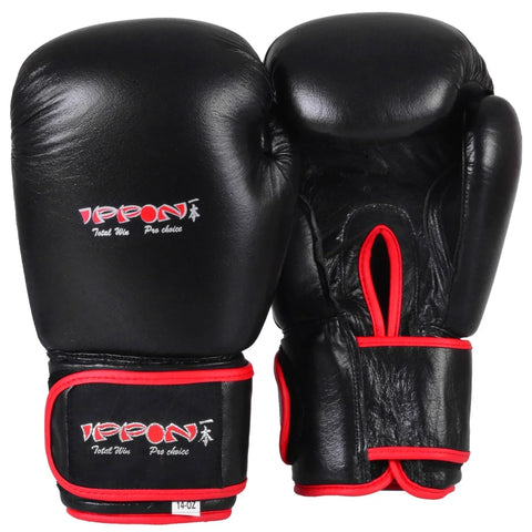 MAR-106B | Black IPPON Genuine Cowhide Leather Boxing Gloves - Gloves