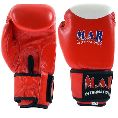 MAR-107B | Red Genuine Cowhide Leather Boxing/Kickboxing Gloves - Gloves