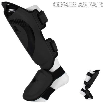 MAR-148D | Black Kickboxing & Thai Boxing Shin & Instep Guards - Pads