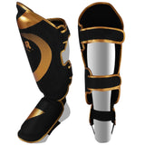 MAR-148G | Black & Gold Kickboxing/Thai Boxing Shin & Instep Guards - Pads