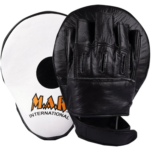 MAR-197 | Black + White Genuine Leather Focus Mitts - Focus Mitts