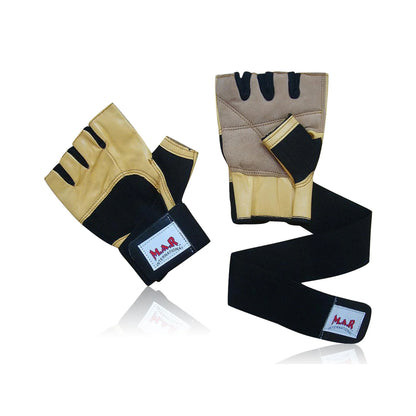 MAR-354C | Golden Leather Weight Lifting Gloves - Leather Gloves (Professional Use) / Small / Wholesale - Small