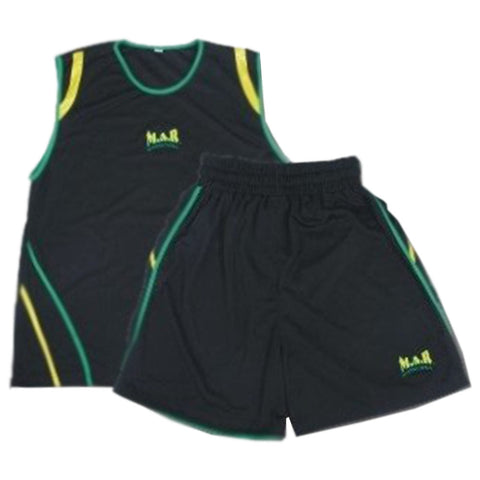 MAR-100D | Green & Black Boxing Shorts & Vest w/ White Lines