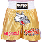 MAR-095I | Gold Kickboxing & K1 Shorts w/ Silver Fox Emblem