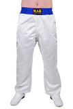 MAR-087D | White & Blue Kickboxing Trousers w/ Embroidered Writing