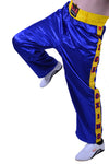MAR-087C | Blue & Yellow Kickboxing Trousers w/ Embroidered Writing