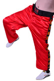 MAR-087A | Red & Black Kickboxing Trousers w/ Embroidered Writing