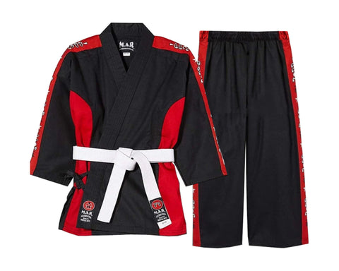 MAR-012 | Black & Red Designer Karate Uniform (8oz Fabric) + FREE BELT