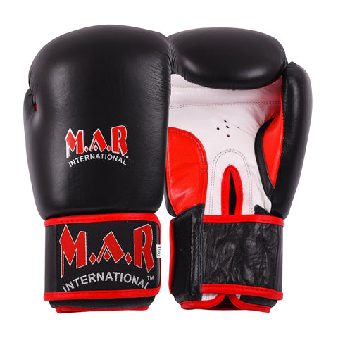 MAR-105A | Black Genuine Cowhide Leather Boxing/Kickboxing Gloves