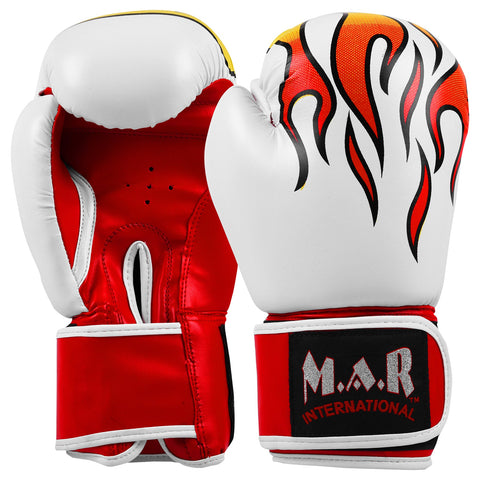 MAR-116 | White Flame Print Boxing/Kickboxing Gloves
