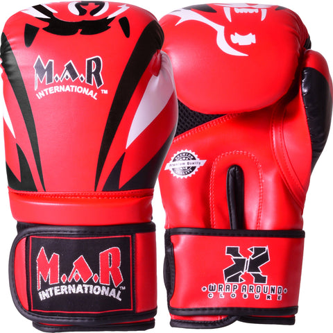 MAR-118D | Red & Black Tiger Print Boxing & Kickboxing Gloves