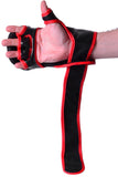 MAR-233B | Genuine Leather Black MMA Gloves w/ Red Piping