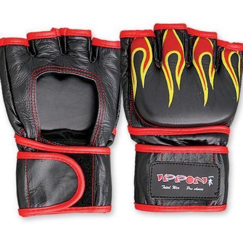 MAR-234A | Genuine Leather MMA Open Palm Gloves w/ Flames