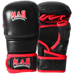 MAR-233B | Genuine Leather Black MMA Gloves w/ Red Piping