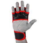 MAR-233A | Genuine Leather Black MMA Gloves w/ Red Piping