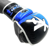MAR-408 | Blue+Black IPPON Open Finger Leather Striking Gloves - quality-martial-arts