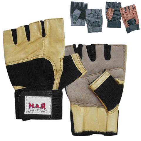 MAR-354C | Golden Leather Weight Lifting Gloves