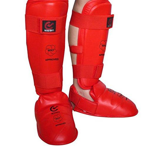 MAR-193D | WKF Approved Red Karate Sparring Shin & Instep Pads - quality-martial-arts