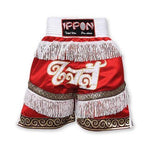 MAR-095J | Red & White Kickboxing & K1 Shorts w/ White Tassles - quality-martial-arts